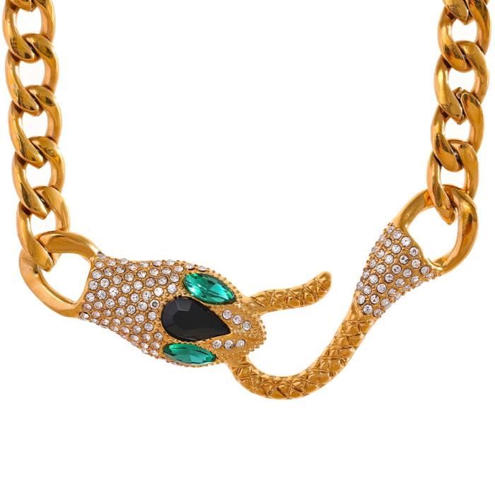 Collier Ras Du Cou Argenté Chaîne Serpent Avec Pendentif Strass Ovale Pointu - 40 Cm + Rallonge