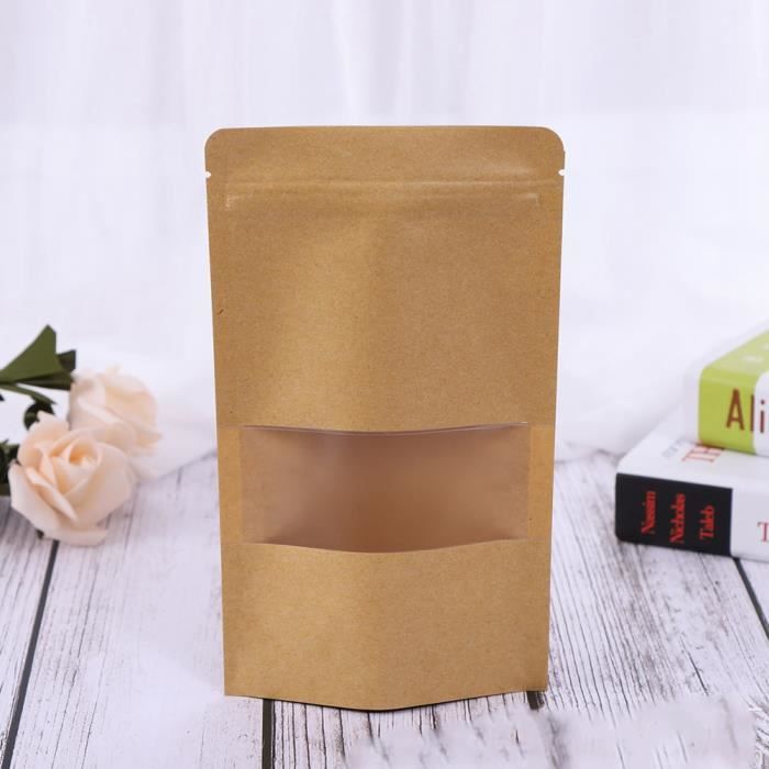 EJ.life Lot de 50 sachets refermables en Kraft avec fenêtre mate pour ...