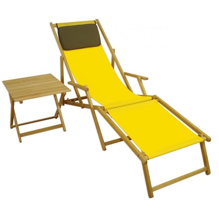 chaise longue de jardin jaune pliante avec repose-pieds, table, oreiller 10-302nftkd