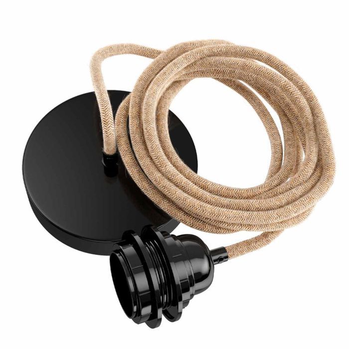 Suspension Hang luminaire 1 corde - Chanvre ficelle douille noire