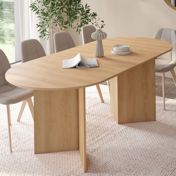 IDMARKET Table à manger extensible ovale MARTHE 6 -10 personnes bois façon hêtre 160-200 cm