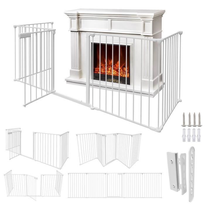 Jiubiaz Barrière de sécurité enfant bébé 3M 5 Panneaux animaux Enfant Grille de Protection Cheminée Pare parc enclos pliable Blanc