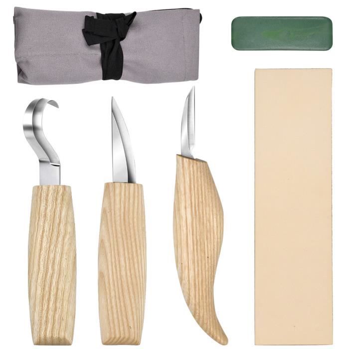 5 en 1 Outils Sculpture Bois, Kit de couteaux à découper, Outils de