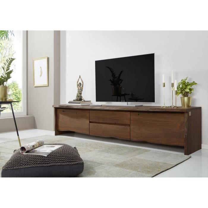 Meuble TV - Bois massif dacacia laqué (Brun) - PURE EDGE 804