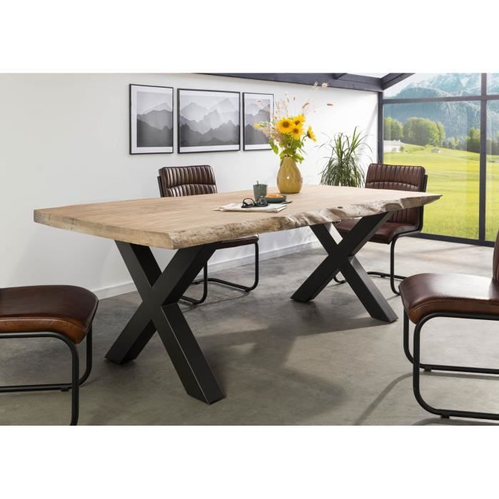 Table à manger - Bois massif de manguier - 180x90 cm - Beige-Anthracite mat - Pieds en X - FREEFORM 5 Table à manger - Bois massif de manguier - 180x90 cm - Beige-Anthracite mat - Pieds en X - FREEFORM 5