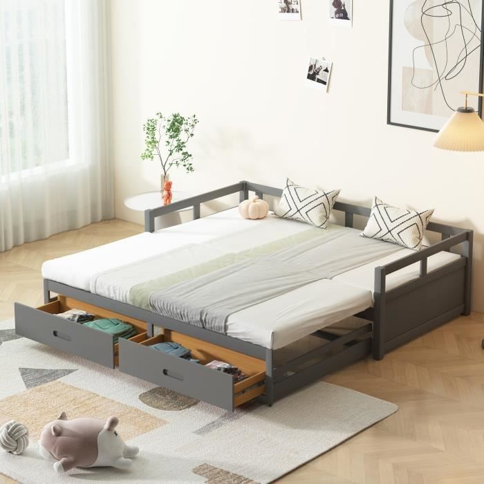 Canapé-lit Merax 90x200 Cm Avec Lit Gigogne - Flanelle Beige, Rangements, Lumières LED Et Prises USB/Type-C, Sans Matelas
