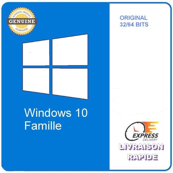 WINDOWS 10 FAMILLE HOME  32 / 64 BITS – CLÉ DACTIVATION – LICENCE 1 PC- LIVRAISON RAPIDE