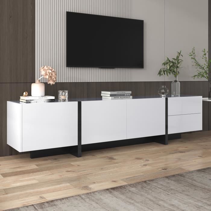 Meuble TV moderne 190cm - MODERNLUXE - Blanc - 3 portes - 2 tiroirs