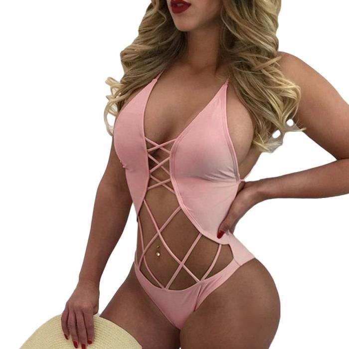 Sexy Femmes Maillot De Bain Licou Moulante Slim Fit Bikini V Cou Swimsuit Plage Bodysuit Rose Rose Achat Vente Maillot De Bain Soldes Sur Cdiscount Dès Le 20 Janvier Cdiscount