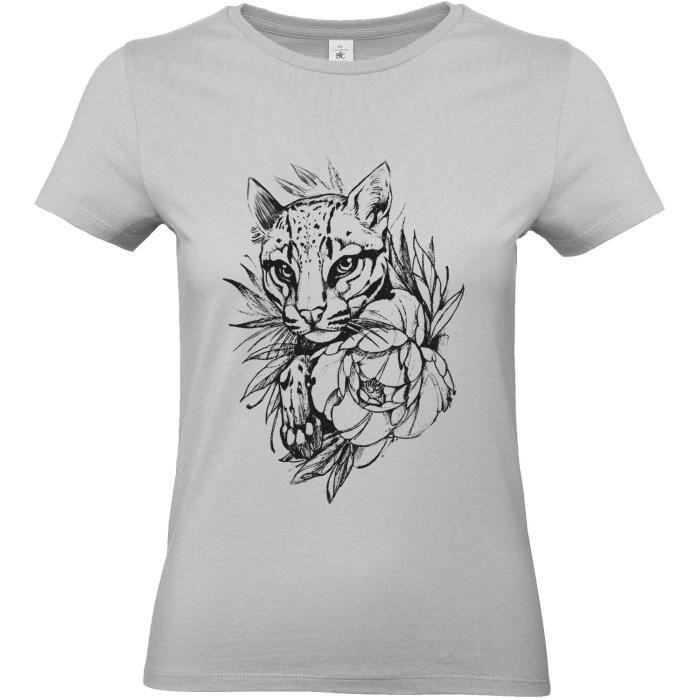 Kreamode T Shirt Femme Tattoo Lionceau Tatouage Animaux Graphique Design Lion Zodiac T Shirt Manches Courtes Col Rond Gris Cdiscount Pret A Porter