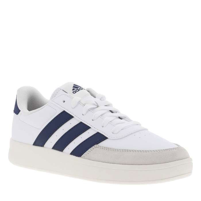 Adidas Baskets tennis blanches à talon plat et à lacets plats blancs et bandes bleues
