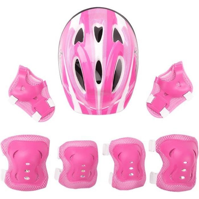 iixpin Lot de 7 Pièces Equipement de Protection Casque Vélo Enfant  Protège-poignet Genouillère Coudière Rose