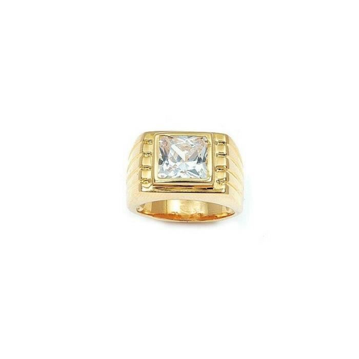 Bague chevalière facettes zirconium plaqué or 750/000 - homme -