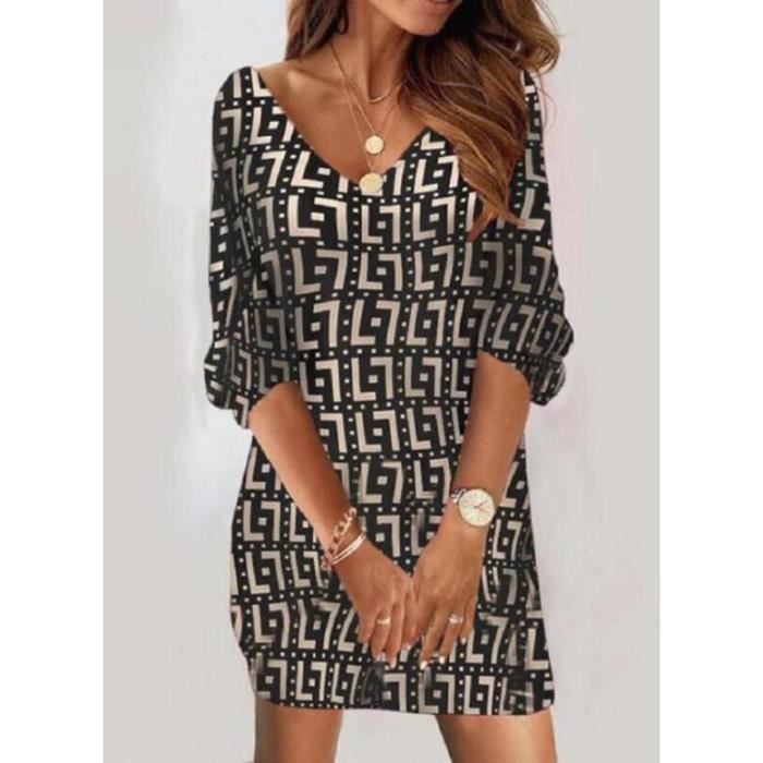 Robe Femme Chic à Imprimé Léopard et Col V - Élégante et Polyvalente
