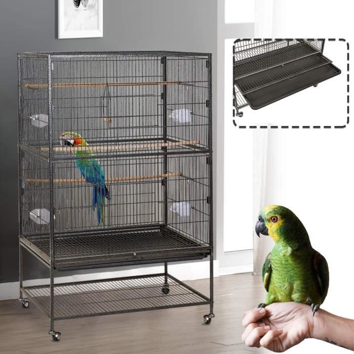 Comparer les prix de NAIZY Cage Oiseaux Volière Spacieuse Grande avec Roulettes, pour Perroquets et autres Oiseaux - Métal Noir - 79 x 51.8  x 132 CM