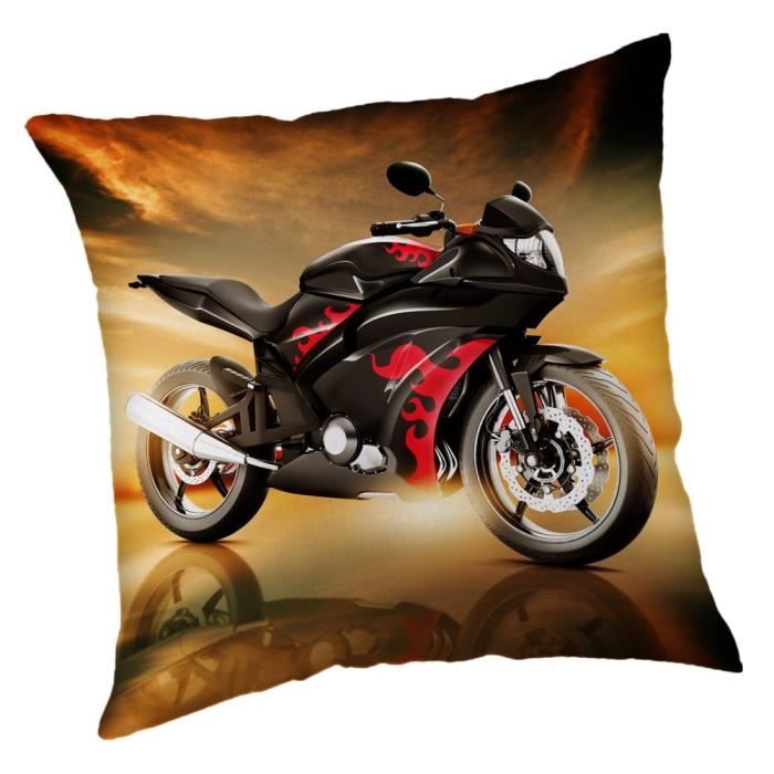 Coussin - NO NAME - Moto Flamme 40 cm - 40x40 cm - Polyester - Impression recto-verso Coussin - NO NAME - Moto Flamme 40 cm - 40x40 cm - Polyester - Impression recto-verso