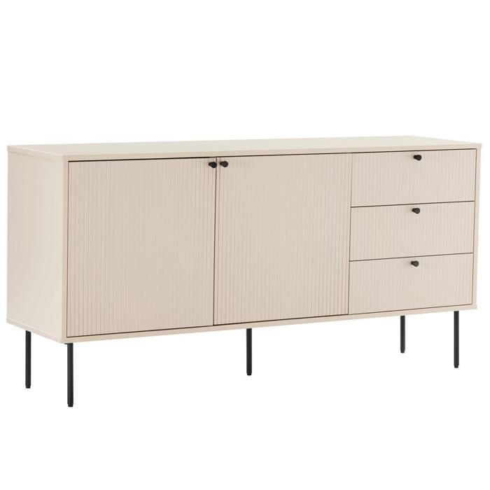 Buffet 2 portes et 3 tiroirs décor mélaminé 150 cm beige Romeo - Oviala Buffet 2 portes et 3 tiroirs décor mélaminé 150 cm beige Romeo - Oviala
