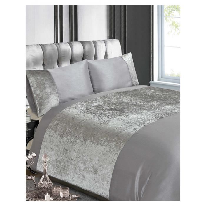 Tour De Lit En Velours Écrasé Gris Argenté - Entièrement Élastique, Adaptable Aux Lits Simple, Double, King Size, Super King Size - 2
