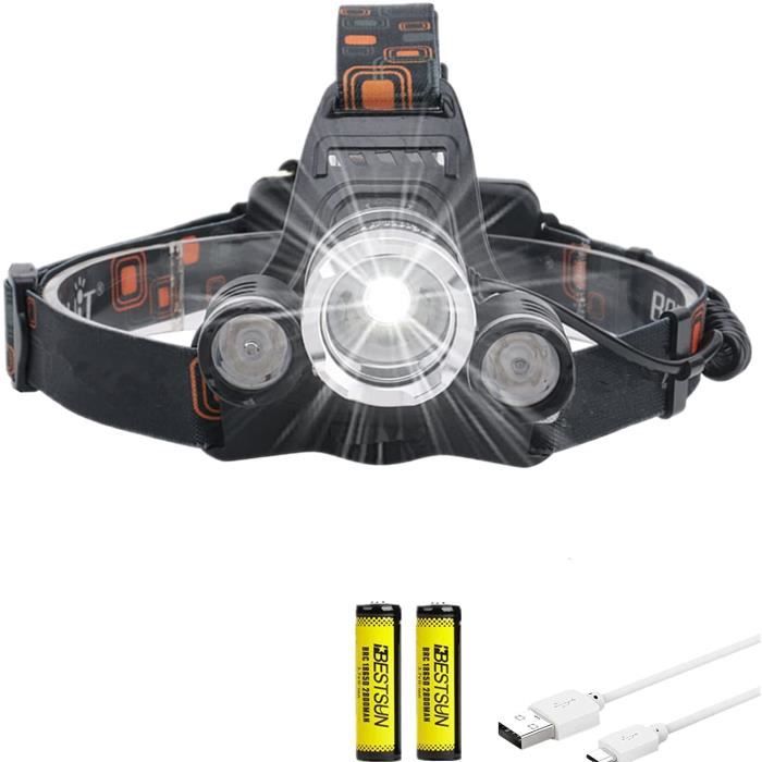 Onalix Lampe Frontale LED Rechargeable 2500 Lumens – 8 Modes, Angle 60°, IPX4, Bandeau Antidérapant, 60g, Pour Running, Camping, Vélo