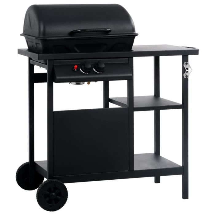 Barbecue à gaz avec table latérale à 3 niveaux Noir - SALALIS - DP13101
