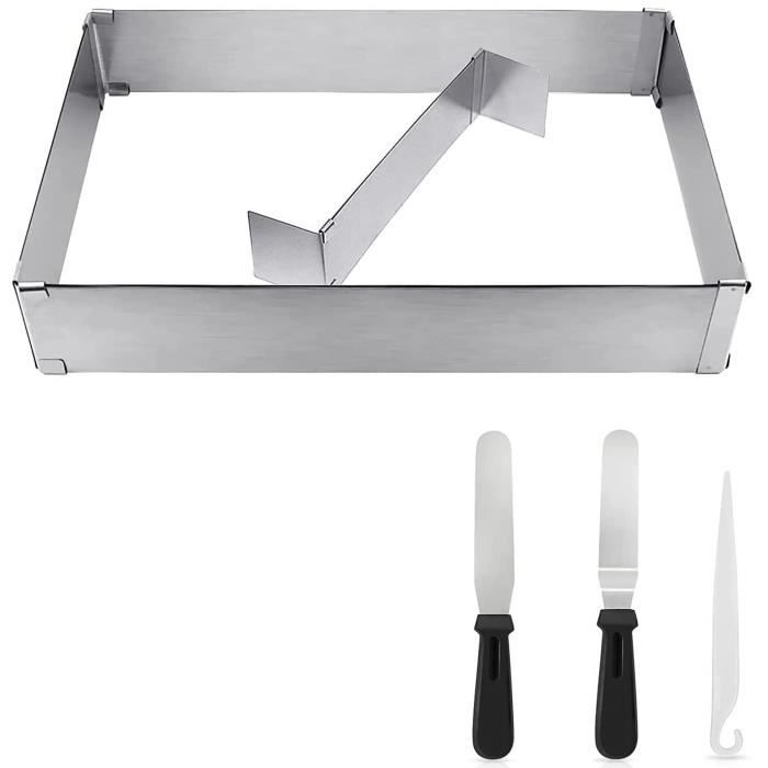 Cadre De Cuisson Rectangulaire Réglable En Acier Inoxydable - Avec Séparateur Et 2 Spatules - Idéal Gâteaux, Pizza, Brownies