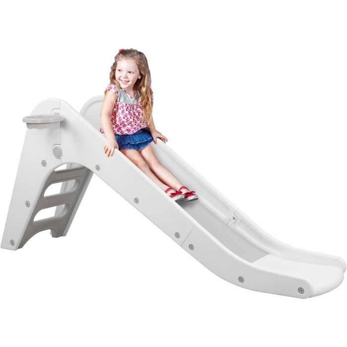 XJD Toboggan Enfant 4-en-1 – Avec Panier De Basket, Anneau De Lancer – Extérieur/Intérieur – Dès 1 An – Blanc
