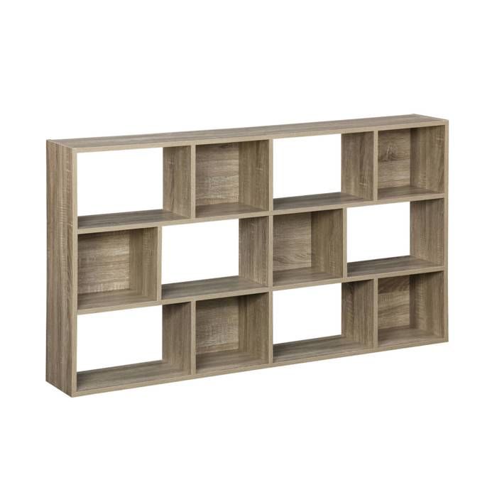 Bibliothèque design asymétrique naturelle. Pieter. 3 étagères. 12 compartiments de rangement Bibliothèque design asymétrique naturelle. Pieter. 3 étagères. 12 compartiments de rangement