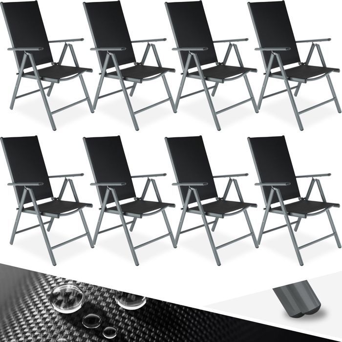TECTAKE Lot de 8 chaises de jardin pliantes MARILENA Pliable Dossier réglable en 7 positions - Noir/Anthracite