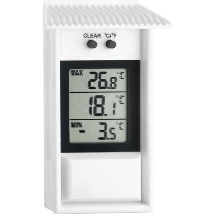 Thermomètre électronique mini-maxi pour l’intérieur ou l’extérieur,