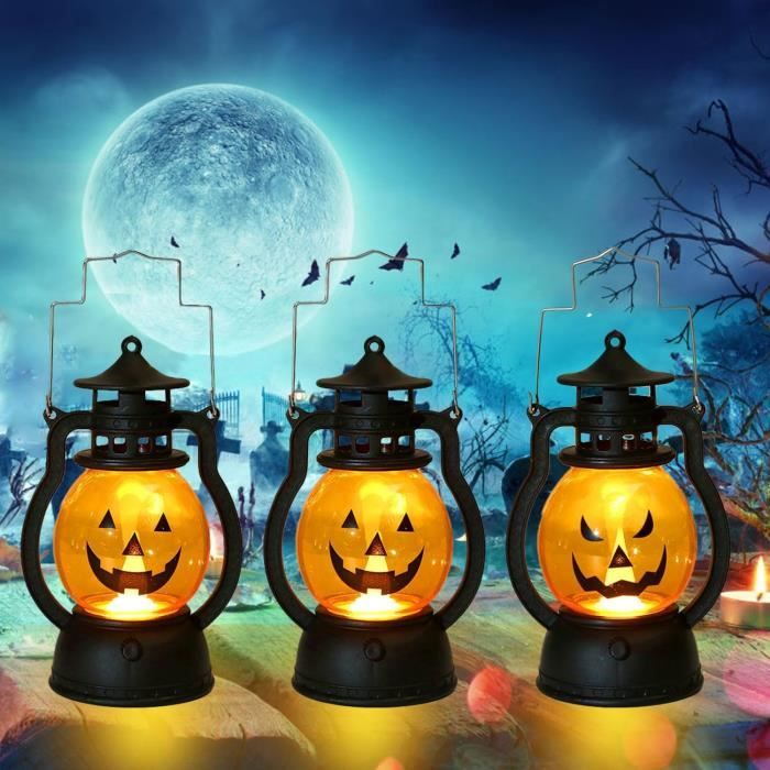TOPJOWGA Lot De 3 Lanternes Citrouille Halloween LED – Luminaires Portables Avec Expressions Différentes, Batterie Incluse