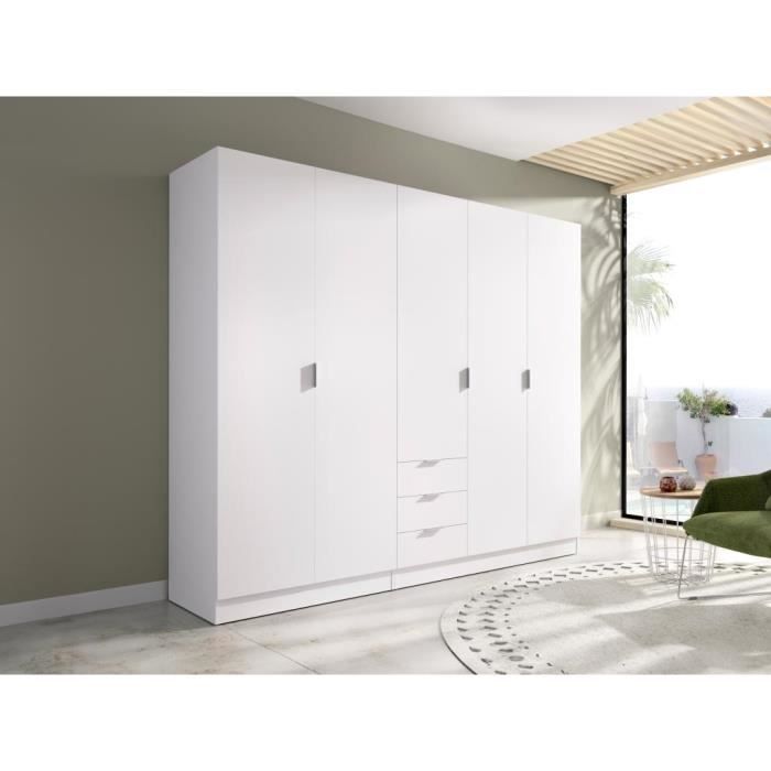 armoire 5 portes et 3 tiroirs - l202 cm - blanc - listowel