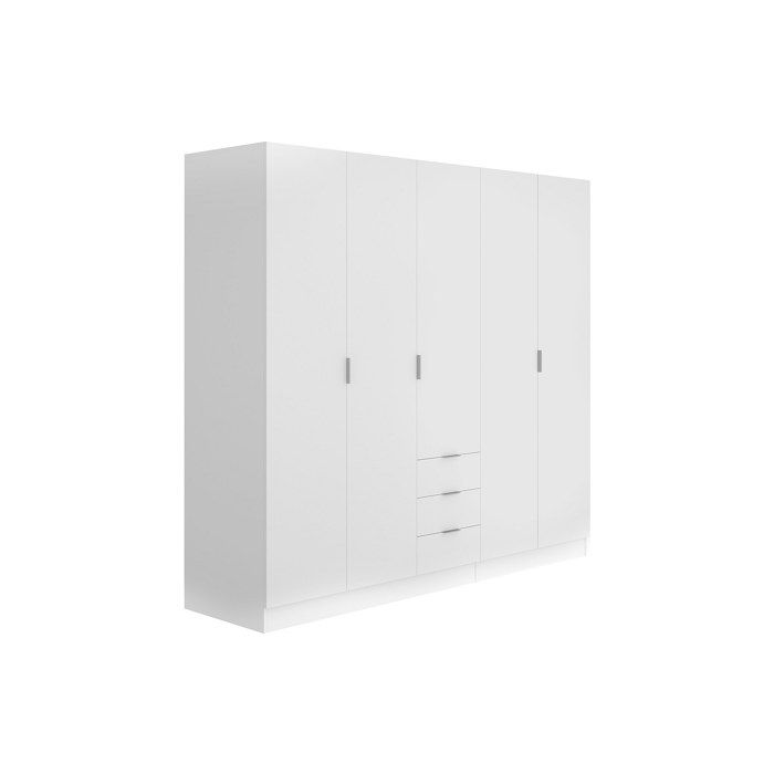 Armoire 5 portes et 3 tiroirs - L202 cm - Blanc - LISTOWEL
