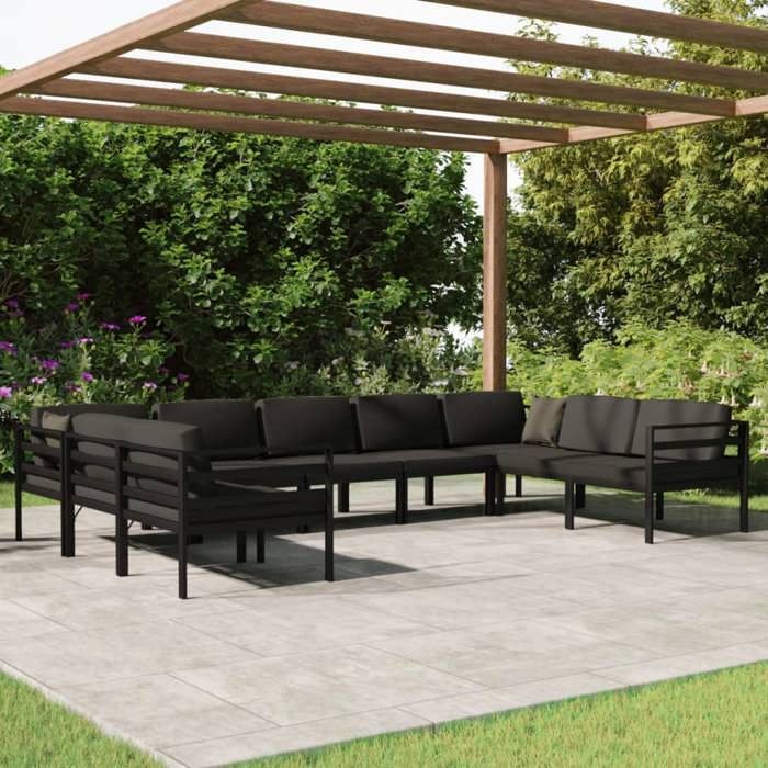 vidaXL Salon de Jardin 9 pcs avec Coussins Mobilier de Patio Ensemble de Meubles de Terrasse Mobilier dExtérieur Aluminium 3107814