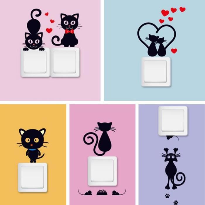 Chat Stickers Muraux Interrupteur Decoration Stickers Art Mural Bebe Chambre De Bebe Noir M13 Cdiscount Maison