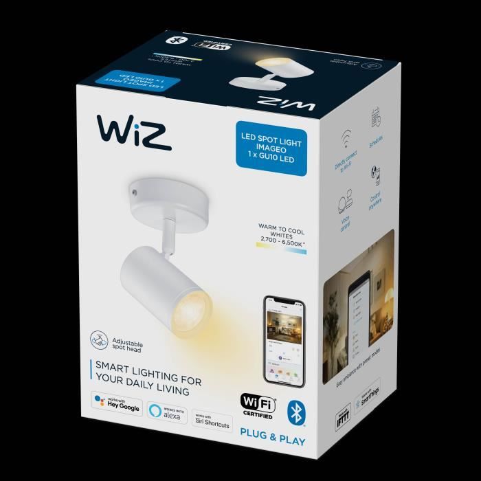 WiZ Spot LED connecté Wi-Fi IMAGEO blanc 1x5W, 27-65K, Nuances de Blanc