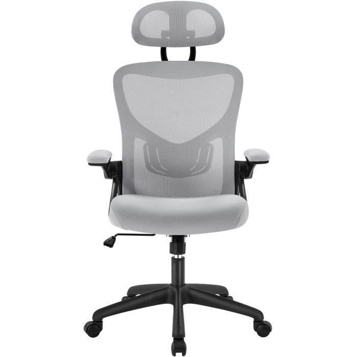 yaheetech chaise de bureau fauteuil de bureau avec support lombaire accoudoirs réglables appui-tête réglable en hauteur gris clair