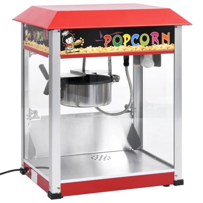 Machine à Pop-corn Professionnelle Avec Chariot - 1500W, 5 Kg/h, 2 Températures (195°C/235°C) - Design Rétro Rouge