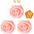 50PCS Rose Artificielle 7cm Tête de Fleur Décoration Mariage Party Cérémonie Accessoire de Cheveux (Champagne Rose)-1