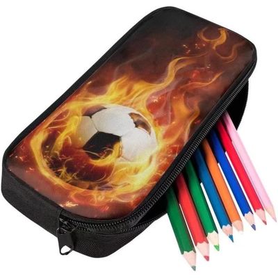 Trousse D'écolier Avec Accessoires - Motif Football, 3 Compartiments, 19x11,5x6 Cm - Pour Garçons Et Filles