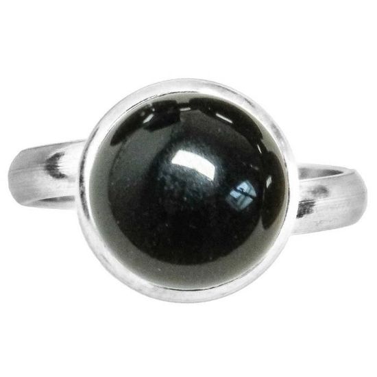 Bague En Argent Massif Avec Cabochon Pierre Noire - Taille 52 - Occasion - Bijou Vintage
