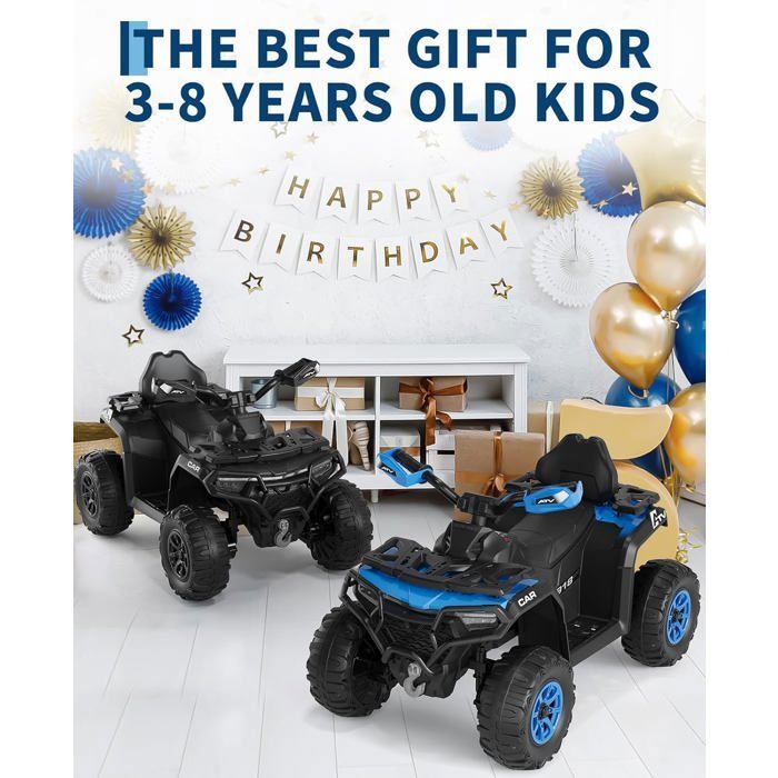 Quad électrique 12V Pour Enfants – VTT Avec Télécommande Parentale, 2 Moteurs, Phares LED, Bleu Royal, 3-6 Ans