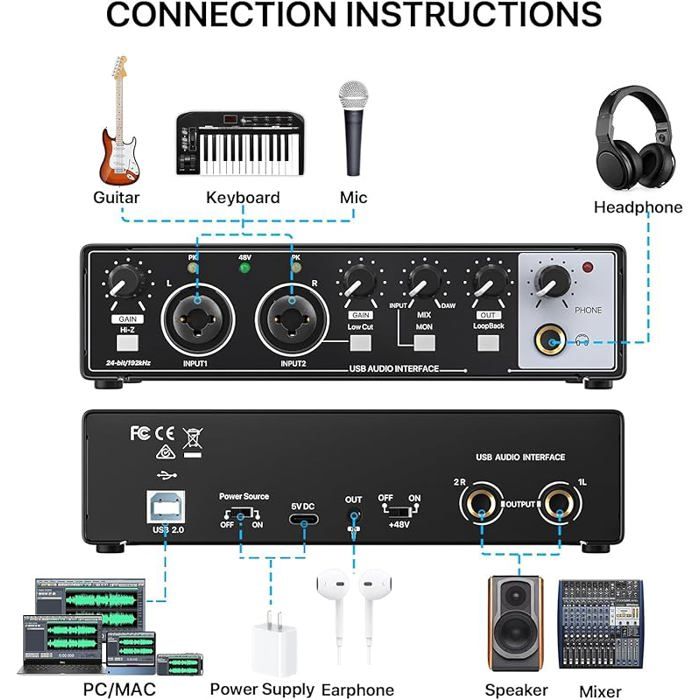 O Interface USB Carte Son Externe Table de Mixage pour PC Micro ...