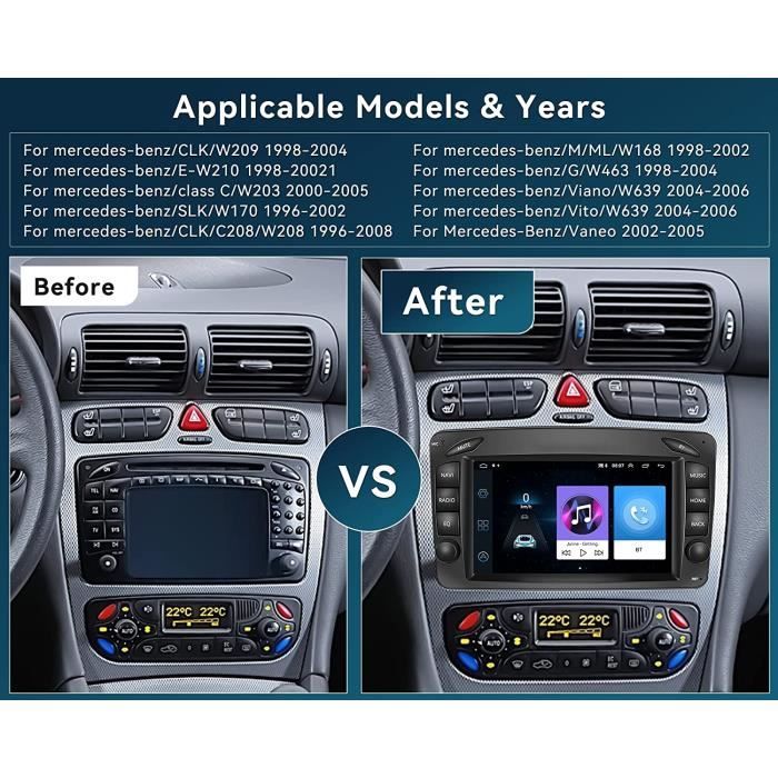Autoradio Android 10 Bluetooth 2 Din pour Benz A-W168/C-W203/Viano