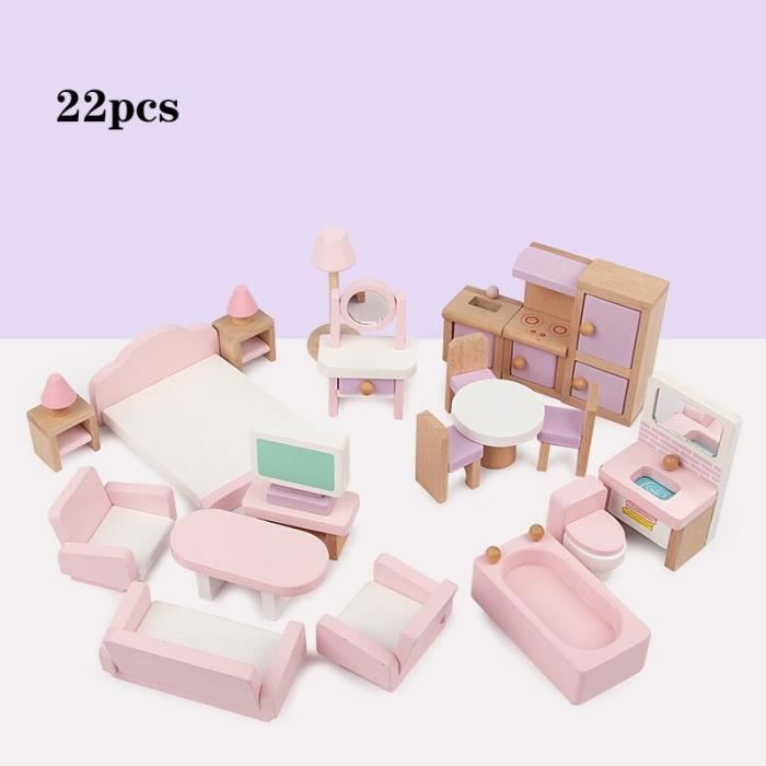Ensemble Meubles Maison Poupée 6 Pièces - Canapé, Fauteuils, Table Basse Et Lampes En Plastique Miniature - Décoration Salon Et Chambre