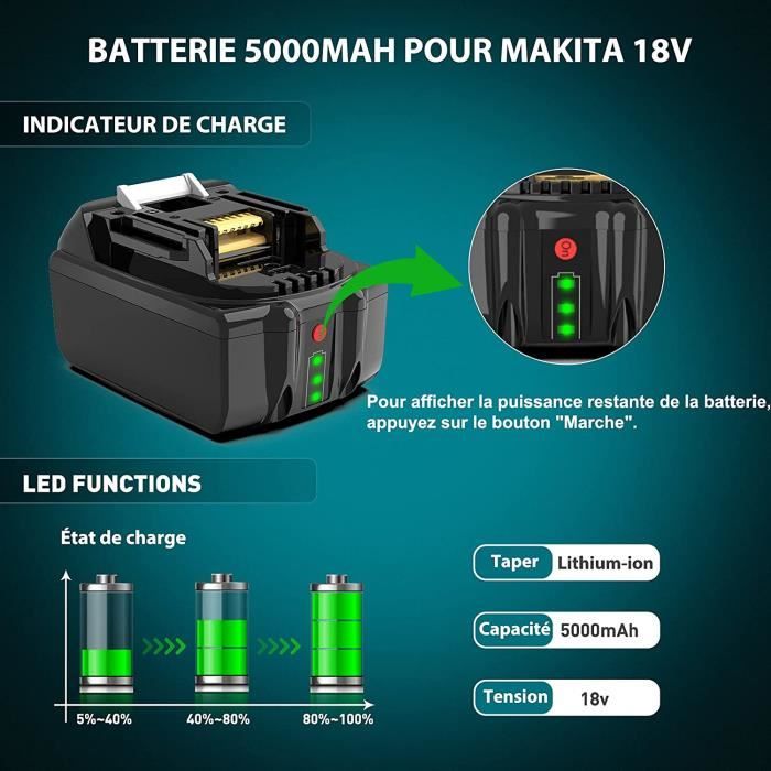 Batterie de Remplacement 18V 6,0Ah pour Makita pour outil électrique,  Batterie lithium avec indicateur LED