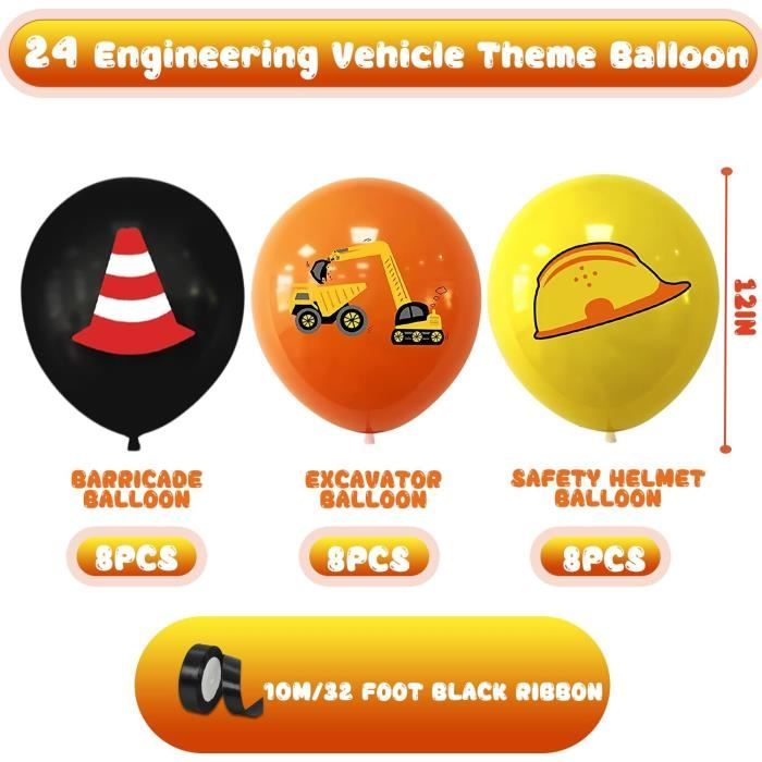 4 Ballons Aluminium Excavatrice/engins De Chantier - XXL, Gonflage Air Ou Hélium - Pour Fête Thème Construction