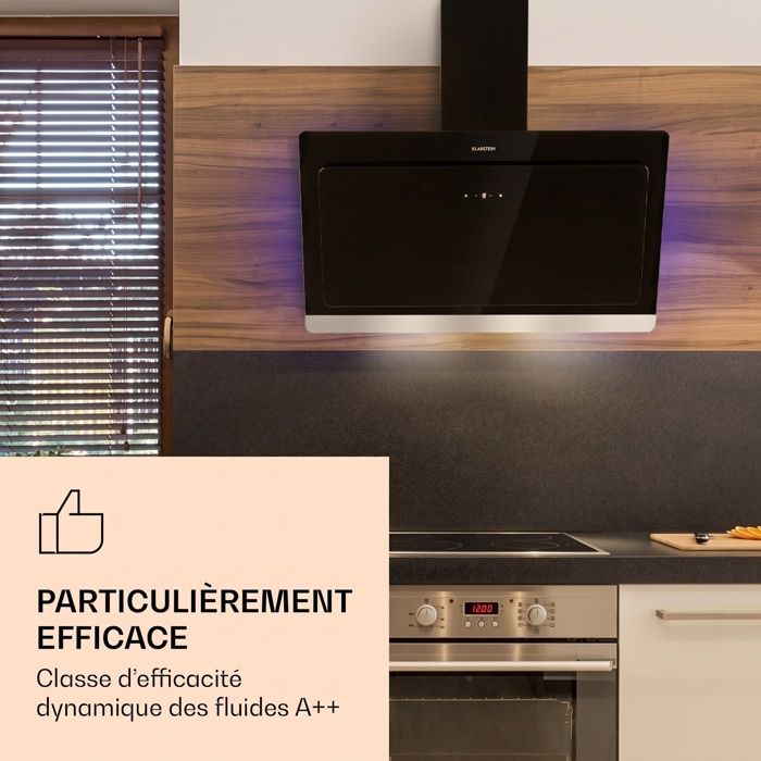 Hotte Aspirante Inclinée Klarstein Illuminosa 90 Cm – 818 M³/h, écran Tactile, LED, Classe A++, Recyclage Ou évacuation, Pour Cuisine Moderne - 8