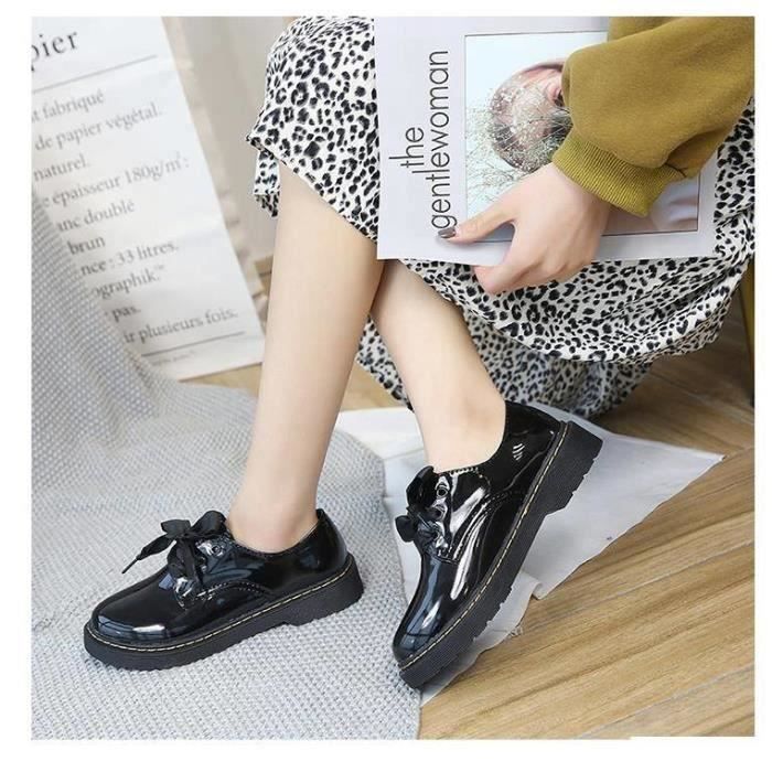 Richelieu Femme Mode classique Martin chaussures casual chaussures en cuir KS Vernis noir