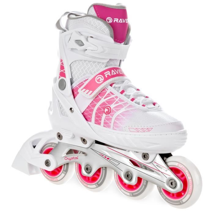 Roller Laguna RAVEN Blanc/rose – Taille Réglable, Roues PU 64/70/72 Mm, ABEC5, Coque Polycarbonate