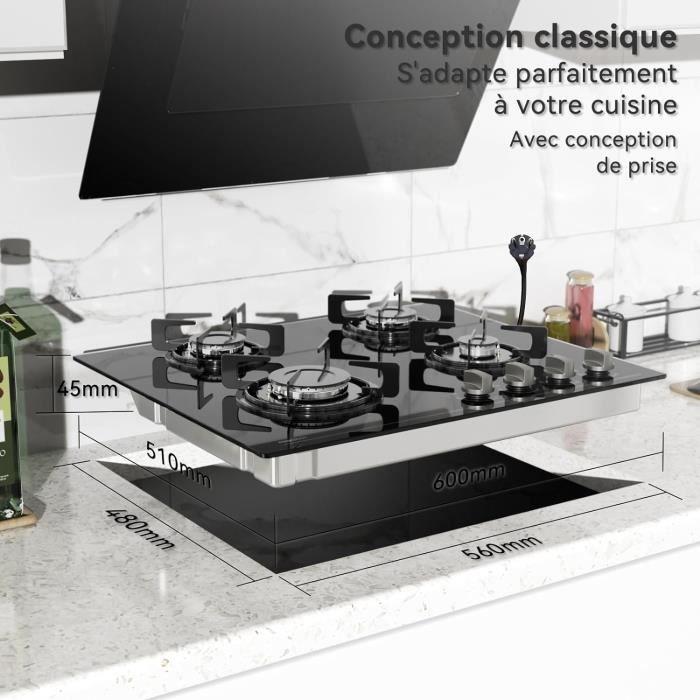 Ehskzjh Plaque De Cuisson Gaz 4 Feuxs, Plaque Gaz 60Cm, Gaziniere Gaz